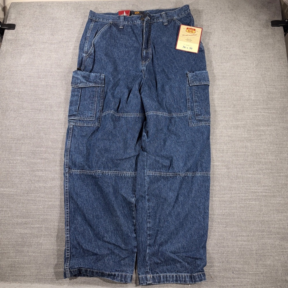 Route 66 Cargo Jeans Mens 36x30 Blue New Vintage Wide Leg Denim Workwear Utility